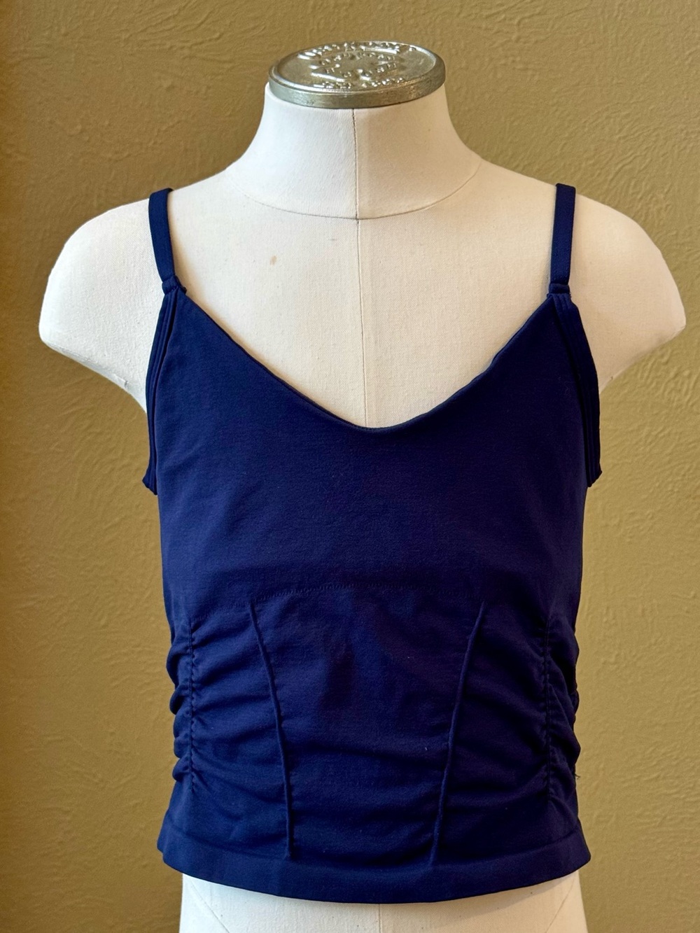 Free People Navy Spaghetti Strap Ruched Tank Top
